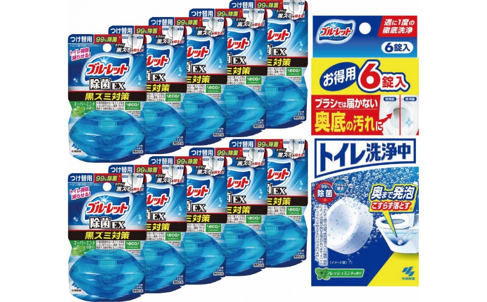 
            液体ブルーレットおくだけ除菌ＥＸスーパーミント　付替え用10個＆トイレ洗浄中(6錠)×1
          