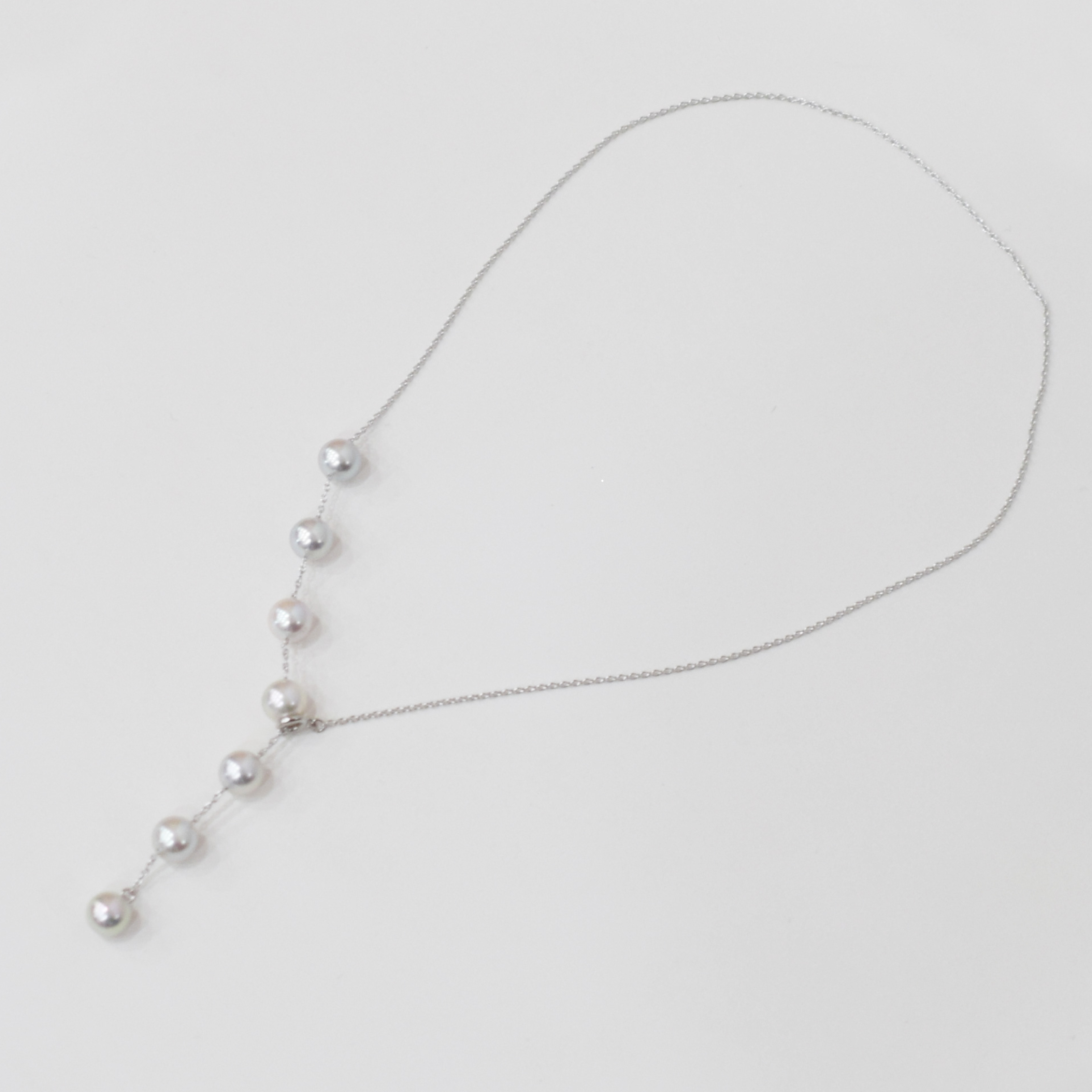 S101-449_あこや真珠 天草 ネックレス マルチ Y字 無調色 8mm - 8.5mm ナチュラル SV シルバー 