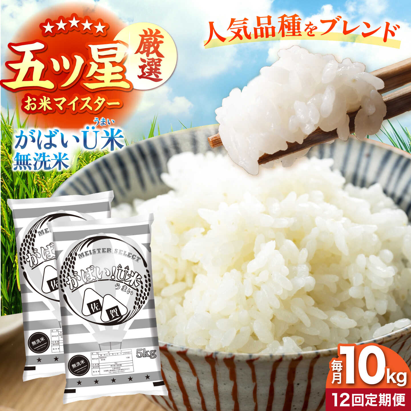 【ふるさと納税】【全12回定期便】がばいU米（うまい）無洗米 10kg 【大塚米穀店】[HBL160]