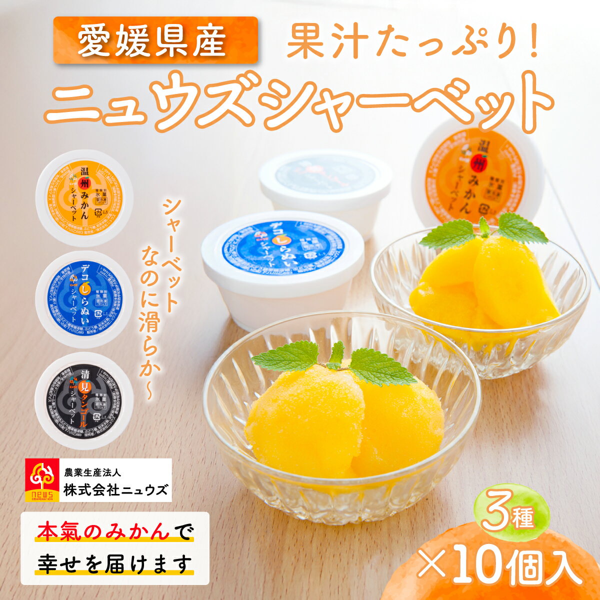【ふるさと納税】果汁たっぷり！シャーベットなのに滑らかな口当たりニュウズシャーベット3種10個 ※離島への配送不可 【ふるさと納税 人気 おすすめ ランキング みかん ミカン 蜜柑 シャーベット ニュウズ 愛媛県産 愛媛県 伊方町 送料無料】 IKTF025