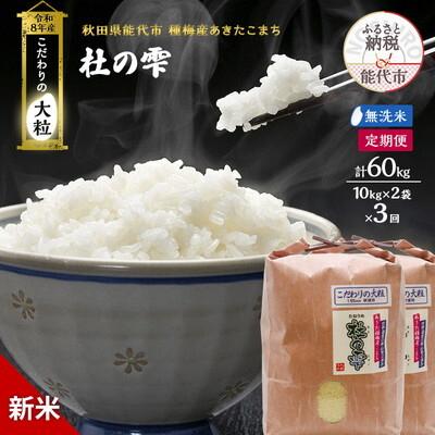 ふるさと納税 能代市 先行予約 新米 無洗米 定期便3ヶ月 あきたこまち 20kg 計60kg[No.5335-1633]