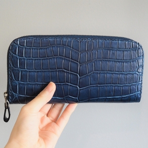 クロコダイルラウンドファスナー 長財布 藍染め仕様 財布