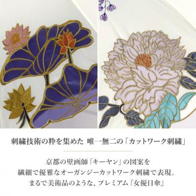 ふるさと納税 京都市 【シノワズリーモダン京都】Ki-yanオーガンジーカットワーク刺繍折りたたみ日傘 蓮花・ホワイト |  | 02
