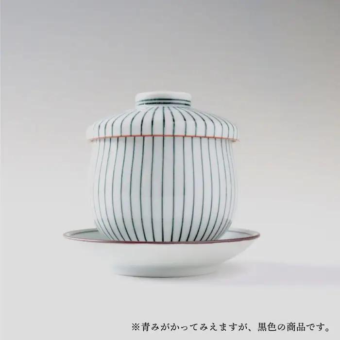 【波佐見焼】細十草 ペア 台皿付き 蒸し碗 (黒・赤) 食器 皿 【奥川陶器】 [KB25]  波佐見焼