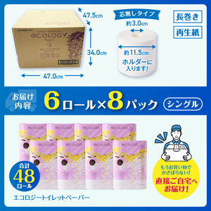 200m長巻き芯なしトイレットペーパー「エコロジー」48個 省スペース コンパクト 省スペース 非常用 日用品 備蓄 防災（1078）
